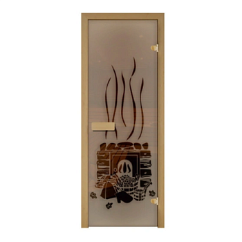 картинка Дверь из стекла бронза 690*1890мм (толщина 6мм) "Банька с шапкой" хвойная коробка, оливковые петли от магазина Пиломатериалы Чайковский
