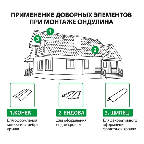 картинка Конек черепица ондулин зеленый 0.9*0.36м от магазина Пиломатериалы Чайковский