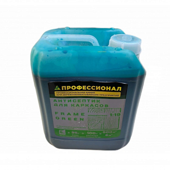 картинка Антисептик для каркасов ПРОФЕССИОНАЛ Frame Green концентрат 1:19, с зеленым контролем нанесения 5л от магазина Пиломатериалы Чайковский