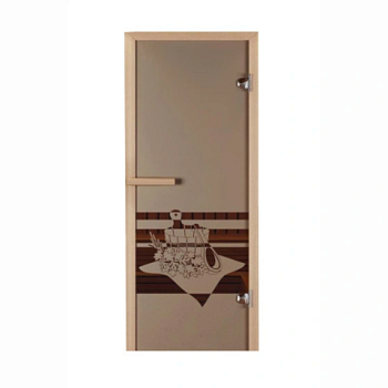 картинка Дверь из стекла бронза 690*1890мм (толщина 6мм) "Банный вечер" хвойная коробка, петли серые от магазина Пиломатериалы Чайковский
