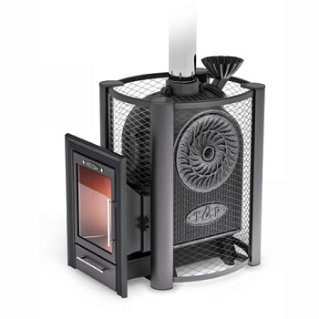 картинка Печь банная Черная жемчужина Люмина Плюс с нерж. закр. каменкой антрацит (4мм сталь/до 20м³) от магазина Пиломатериалы Чайковский